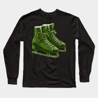 Olive Green Ice Skating Boots Long Sleeve T-Shirt